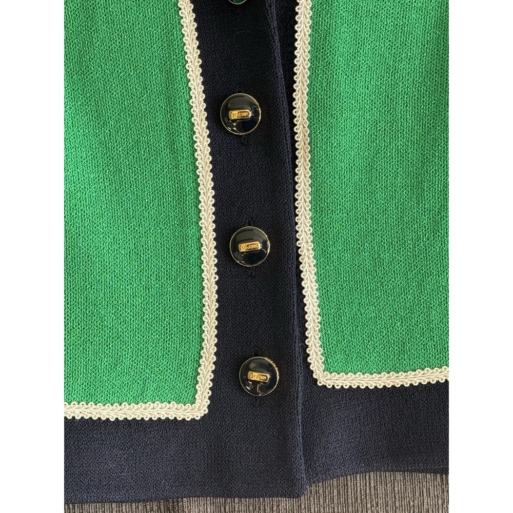 ST. JOHN Women's Size 4 Kelly Green W/ Navy Accents Short Knit Blazer Jacket EUC - Picture 5 of 10
